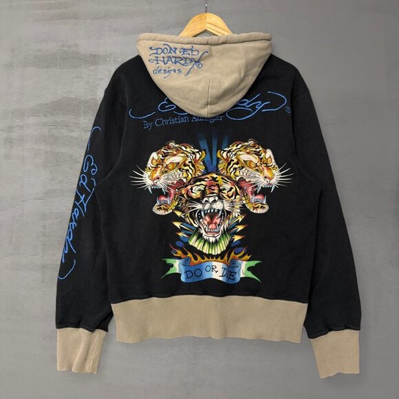 Ed Hardy Other - Vintage Ed Hardy Christian Audigier Tiger Sleeve Hit Zip Up Y2K Hoodie Size XL